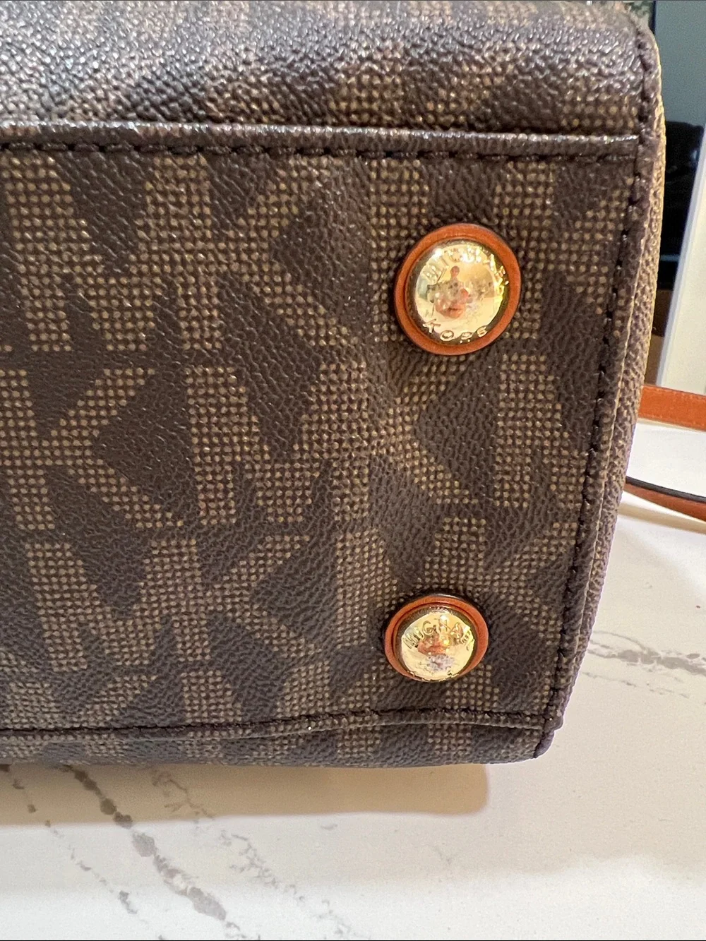 Michael Kors Brown MK Signature Shoulder Bag with Gold Hardware